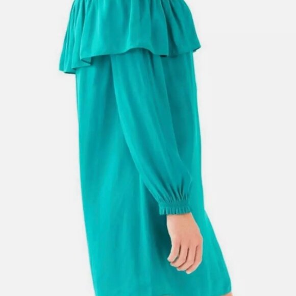 Lilly Pulitzer Dee Dee Mini Dress Sz XL Malachite Teal Blue Off Shoulder Ruffle - Picture 2 of 7